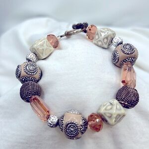 Handmade Bead Bracelet Hoop and Bar clasp - 7”